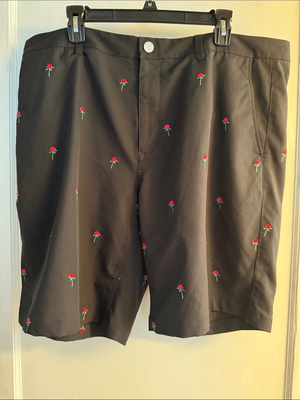 Bonobos Golf Black Shorts with Red Rose embroidery